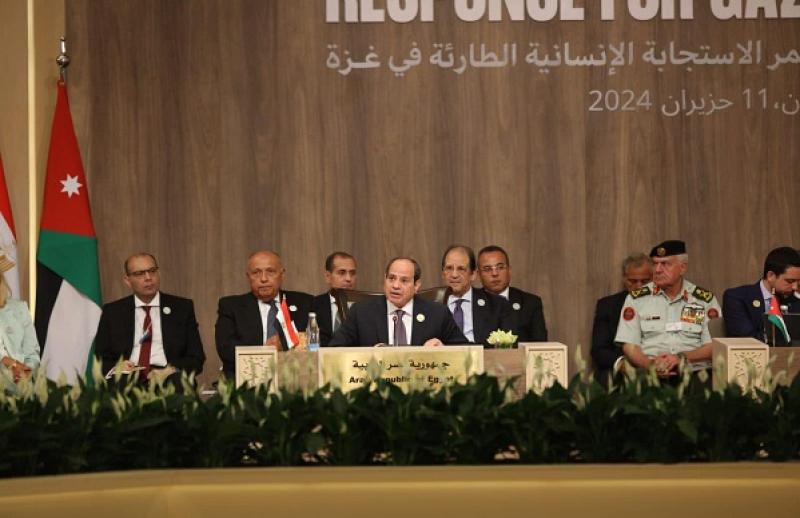 الرئيس السيسي بمؤتمر الاستجابة الإنسانية لغزة